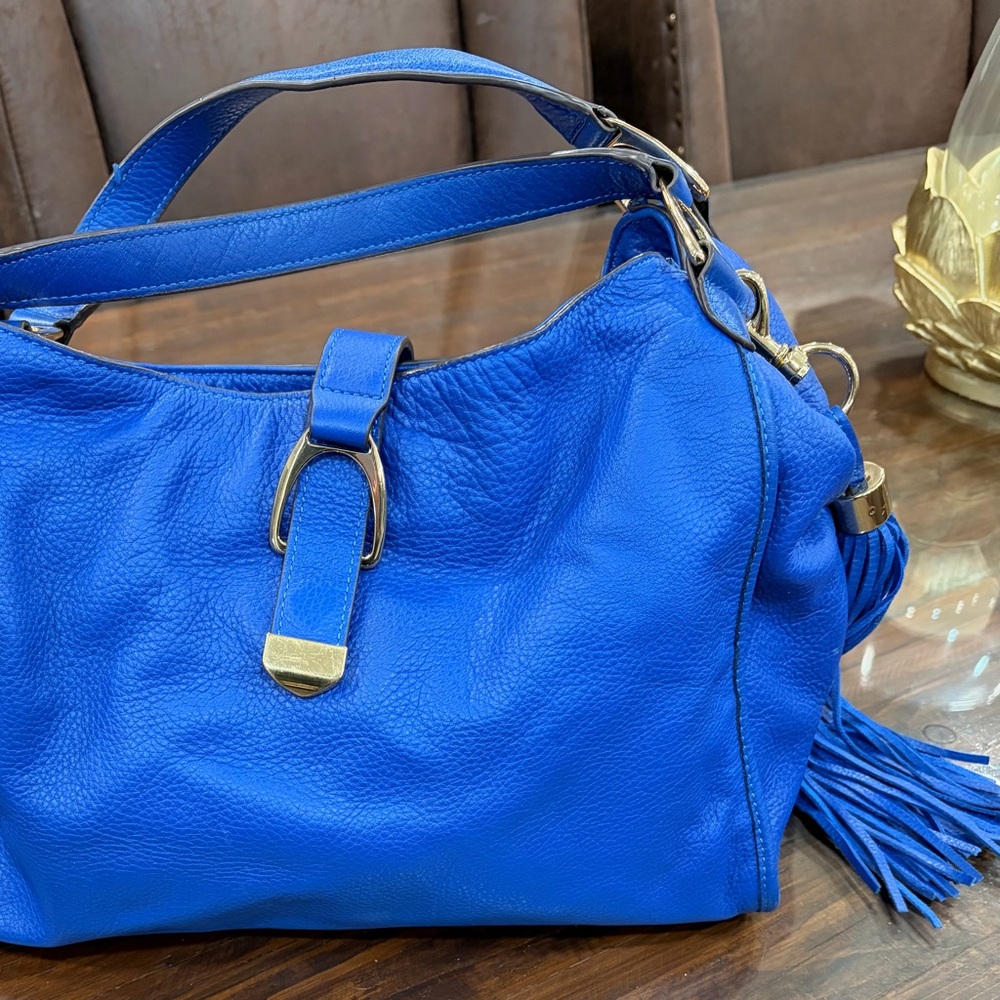 G.I.L.I Royal Blue Leather Bag with gold hardware and magnetic closure.  VGUC